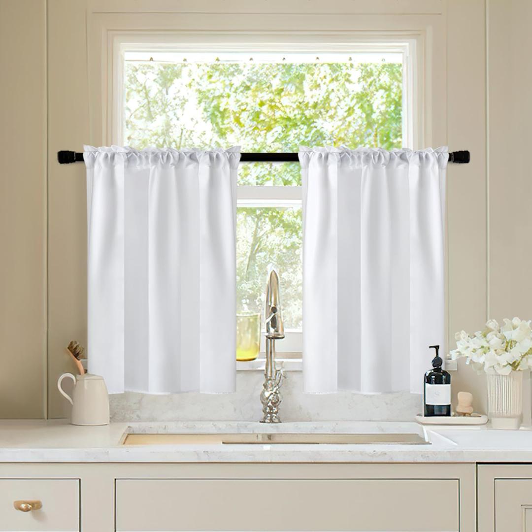 MIULEE Short Curtains for Windows Non-See-Through Privacy Semi Sheer Kitchen Curtain Light Filtering Bathroom Bedroom Half Window Curtains 26 X 36 Inches Small Window Curtain 2 Panels Set White