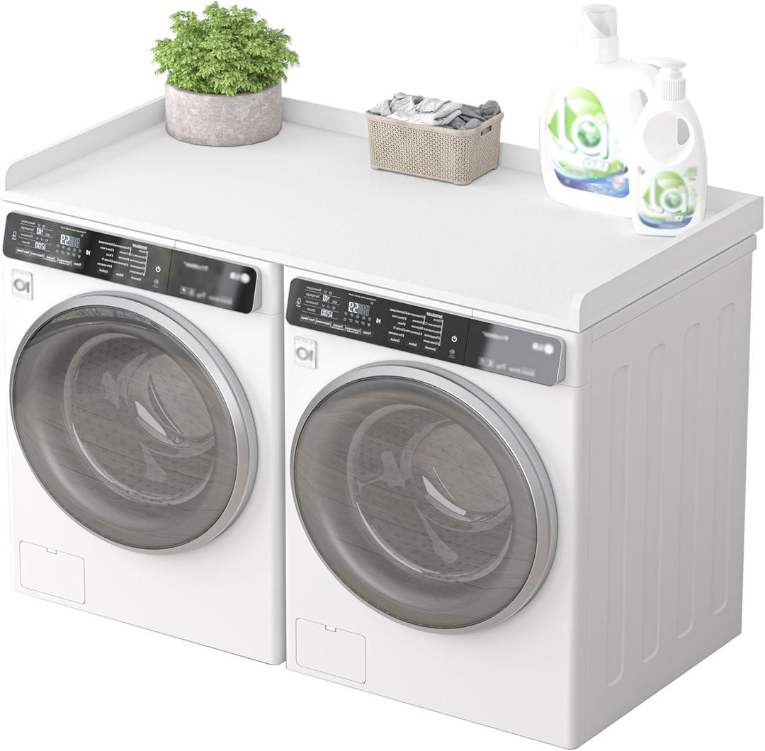 Piskyet Washer Dryer Countertop,Laundry Countertop with Edge Rails,27.5" Depth x 54" Wood Countertop For Washer and Dryer,Laundry Machine Topper for Laundry Room Organization and Storage