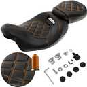 FOVPLUE Two-up Seat, Low-Profile Driver Passenger Pillion Seat for Harley Touring CVO Road Glide Road King Street Glide Electra Glide Ultra Limited FLHTKSE FLHTCUSE5 2009-2024, Double Orange Stitching
