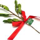 Artificial Mistletoe Floral Pick With Red Satin Bow, Set of 2