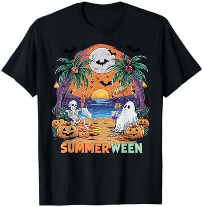 Summerween Skeleton Beach Party Halloween Vibes T-Shirt Size L