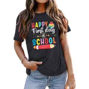 First Day of School Shirt Women Teacher Life T Shirts Back to School Gift Tee Tops for School Teachers Students (Small, Gray)