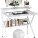COTUBLR Small Desk, 27.5 Inch Small Computer Desk for Small Spaces, Computer Desk with Adjustable Monitor Stand, Compact Desk with Storage, Tiny Desk Study Desk for Bedroom Home Office, White