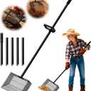 Chicken Poop Scooper with 12" Wide Heavy Duty Litter Shovel and Adjustable 2573" Steel Handle, Multi-Section Detachable Pole Poop Rake for Easy Chicken Coop Cleaning, Durable Metal Accessories (Black)
