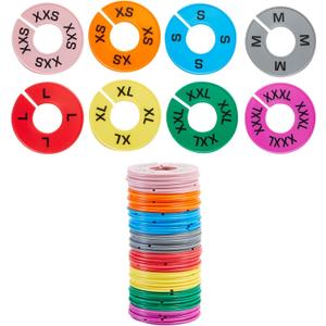 Stockroom Plus 80 Pack XXS to XXXL Sizing Rings for Clothing Racks, Small Business, Yard Sale, 8 Colors