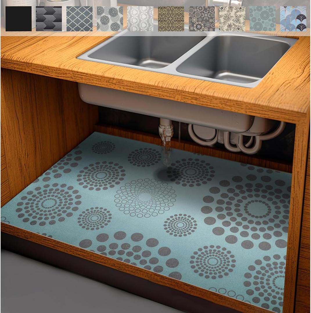 AiBOB Waterproof Under Sink Mat, Absorbent Quick Dry Sink Liners Protect Cabinets, Durable Shelf Liners, Slip Resistant and Non-Adhesive, 24X36, Blue/Grey