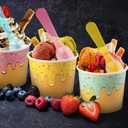 100 Pcs Ice Cream Cups with Spoons Paper Dessert Cups Colorful Sundae Bowls Disposable Ice Cream Containers for Hot Soup Spring Summer Graduation Bar Party Supplies (4 oz)