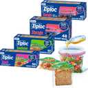 Ziploc Storage Bags Variety Pack, 190ct Total, 42ct Storage Gallon and 48ct Storage Quart, 50ct Sandwich and 50ct Snack