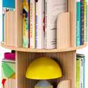 Small Rotating Bookshelf, 2 Tier Revolving Bookcase 360 Display Round Spinning Bookshelf Narrow Swivel Corner Book Shelf Standing Bookcase for Kids Bedroom, Living Room