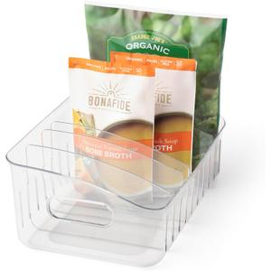 YouCopia FreezeUp Freezer Bin 12", BPA-Free Fridge Organizer with Adjustable Dividers and Handle for Frozen Food and Leftovers (12" Deep, Clear)