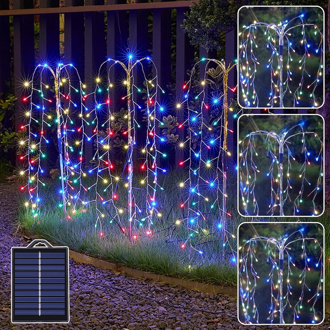 Outdoor Solar Garden Lights, 300 LED Multicolor Fairy Lights, Waterproof Outdoor Decoration, 23.6 Inch Willow Tree Lights for Garden, Patio, Path, Party, Christmas. (Muiticolor)