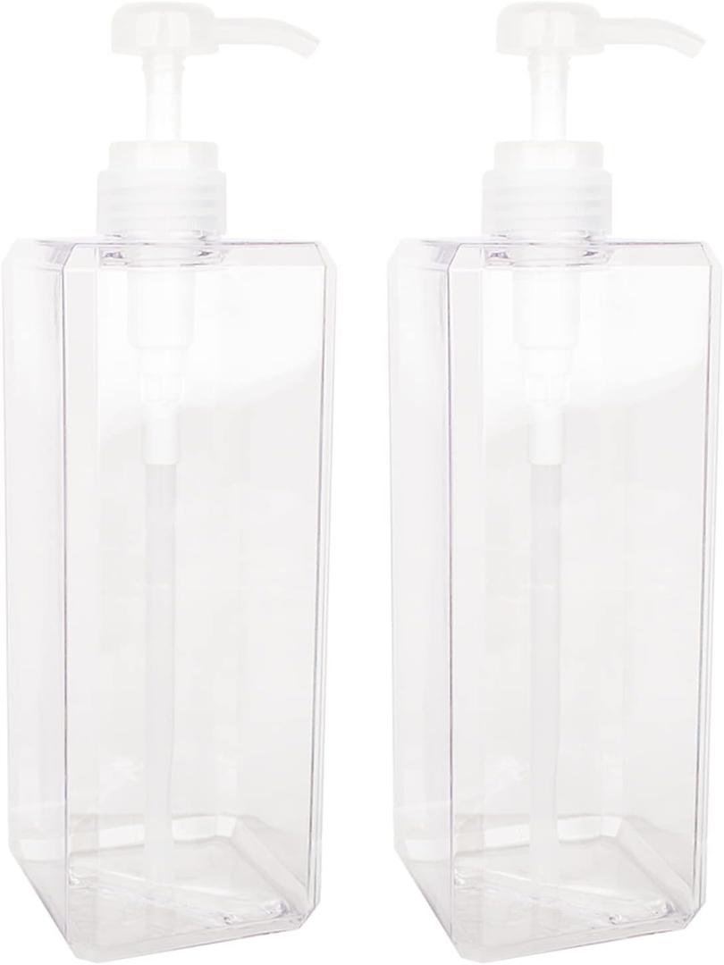 Pump Bottle, Refillable Plastic Empty Lotion Soap Dispenser Liquid Container for Bathroom Shampoo and Body Wash, 32oz/1l Clear 2 Pack