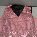 DiBanGu Mens Sequins Vest and Tie Set Solid V-Neck Shiny Dress Waistcoat Bowtie with pocket square for Prom Party Tuxedo, Pink, 3X-Large