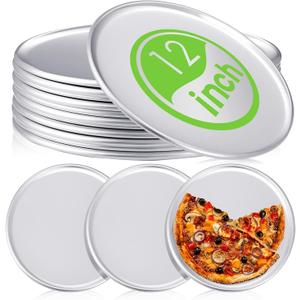 Rtteri 12 Pcs Pizza Pan Bulk Restaurant Aluminum Pizza Pan Set Round Pie Cake Plate Rust Free Cake Tray for Oven Baking Home Kitchen Restaurant Easy Clean (12 Inch)