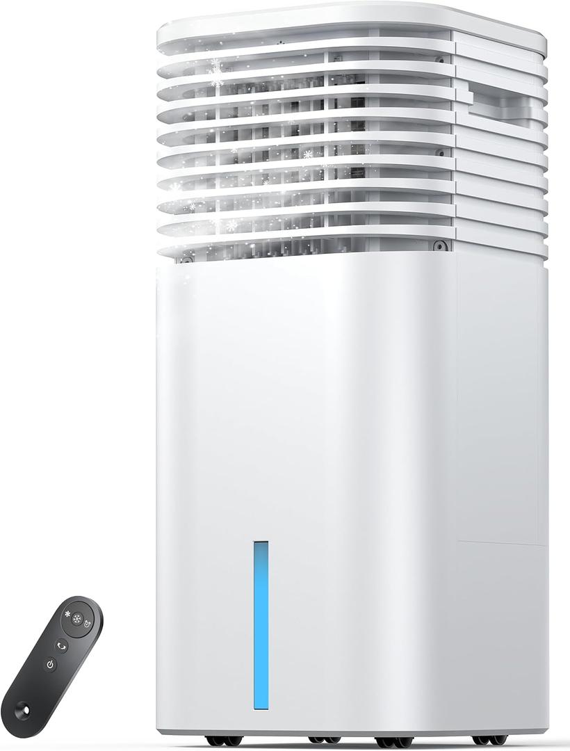 Windowless Portable Air Conditioner, 24.6" Small Evaporative Air Cooler for Room No Window, 3-Speed Settings, 4 Modes, 7H Timer, Remote Control, 4 Ice Packs, Quiet AC Unit for Bedroom (White)