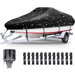 Boat Covers 16-18.5ft, Heavy Duty 800D PU Waterproof Trailerable Marine Grade Polyester Canvas, UV Resistant Bass Boat Covers, Fits V-Hull Tri-Hull Fish&Ski Boat, Runabout with Tightening Strap