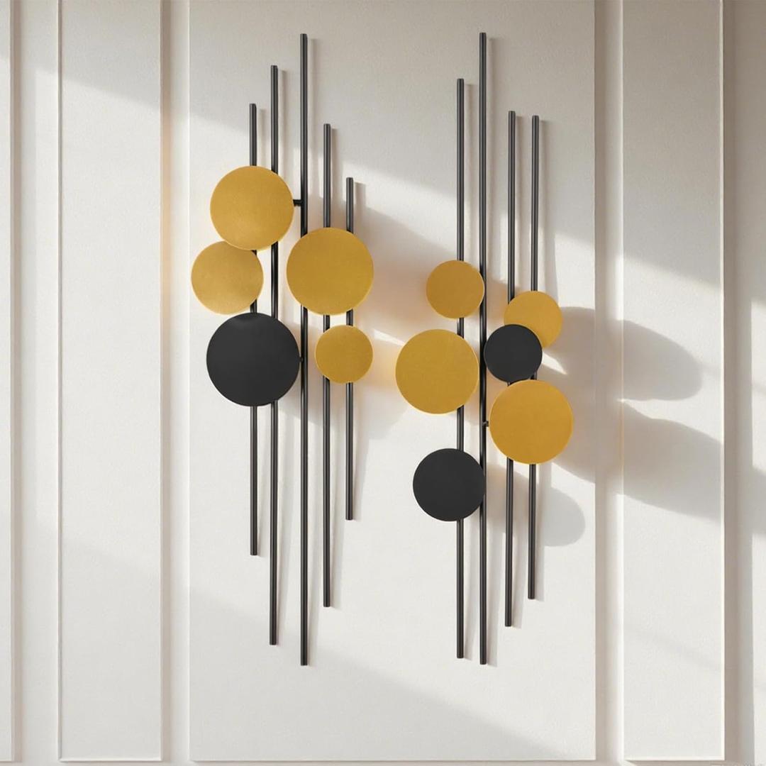 HYVAKUPPA 2 Pieces Large Metal Wall Decor 3D Modern Aesthetic Wall Sculptures 11.2''x 38.8''Luxury Geometric Circular Decor Wall Art Artwork for Bedroom Dining Living Room Wall Decorations