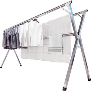 JAUREE 95 inches Clothes Drying Rack,Foldable Space Saving Laundry Drying Rack Stainless Steel,Indoor Outdoor with 20 Windproof Hooks