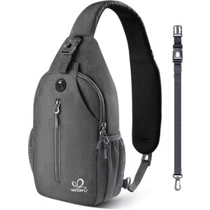 WATERFLY Crossbody Sling Backpack Sling Bag Travel Hiking Chest Bags Daypack (Dark gray)