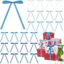 72 Pcs Blue Bows for Gift Wrapping, 5 x 7 Inch Satin Ribbon Twist Tie Bows, Craft DIY Gift Treat Bags Box Decorations for Birthday Wedding Party