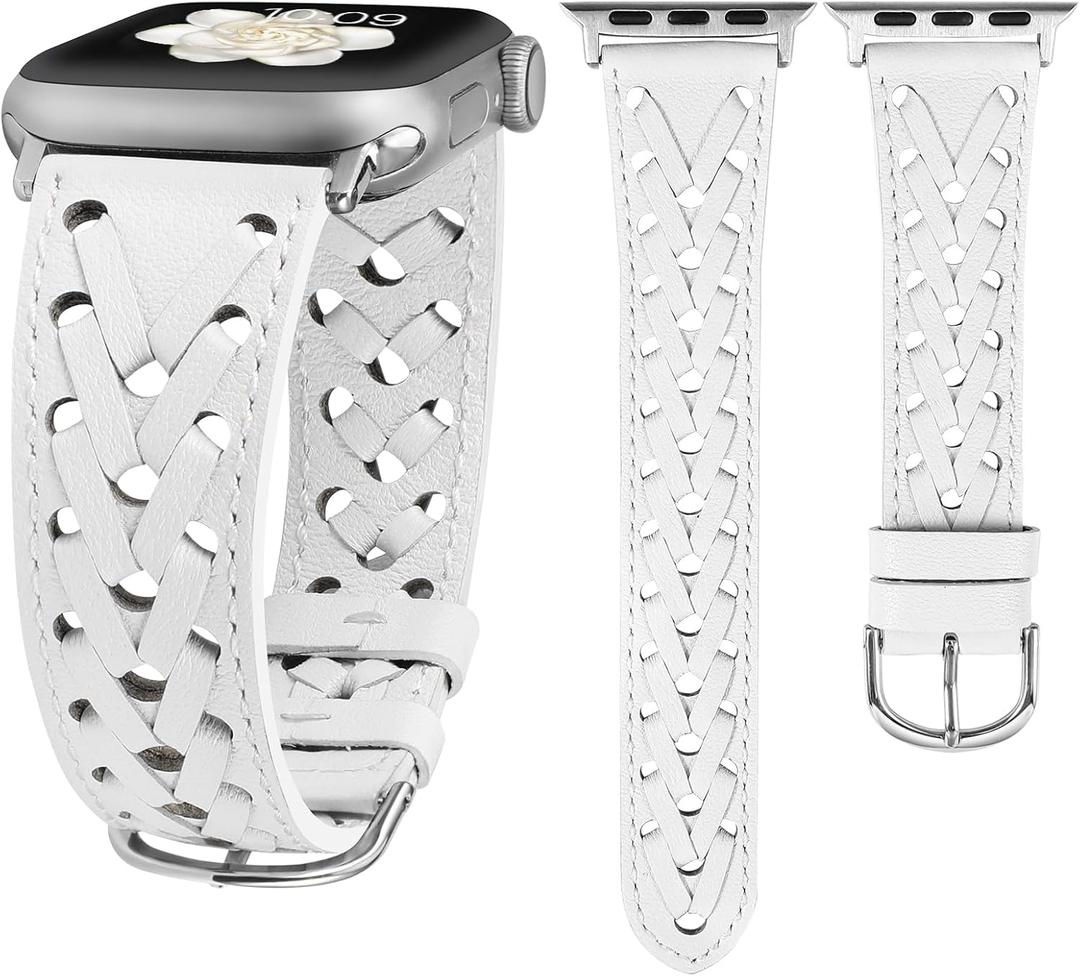 Wearlizer Leather Band Compatible with Apple Watch Band Size: 38/40/41/42mm(Series 11 10) Women Men, Dressy Breathable Hollow-out Braided Strap for iWatch Bands Series 11 10 9 8 7 6 5 4 3 SE/Ultra 3 2 1