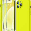 BossKiss Compatible with iPhone 13 Pro Case, Premium Silicone Upgraded [Camera Protection] [2 Screen Protectors] [Soft Anti-Scratch Microfiber Lining] Phone Case for iPhone 13 Pro 6.1'' - Neon Lemon