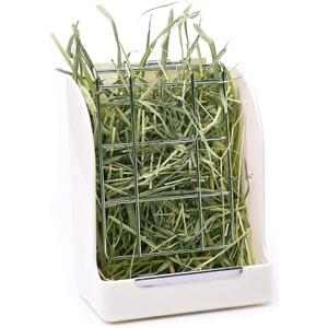 CalPalmy Hay Feeder for Rabbits, Guinea Pigs, and Chinchillas - Minimize Waste and Mess with 5.5" x 3.5" x 7.4" Hanging Alfalfa and Timothy Hay Dispenser (White)