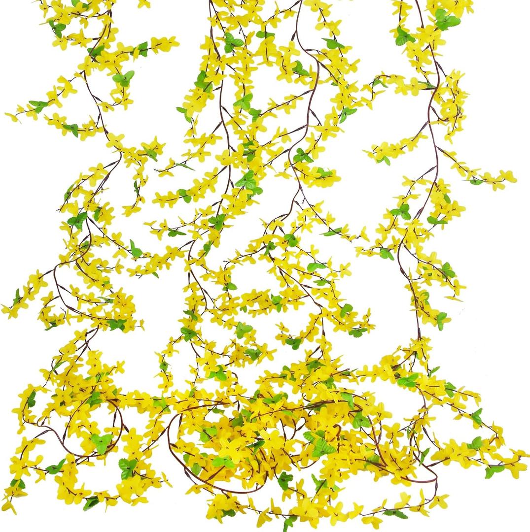 CISDUEO 4Pcs Artificial Flowers Vine Silk Flower Garland Spring Yellow Flowers Artificial Jasmine Vines for Decoration Fake Flower Vine Hanging Ivy for Wall Party Wedding Arch Home Indoor Outdoor