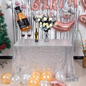 JYFLZQ Silver Sequin Tablecloth 50" x 80" Rectangular Sparkly Drape Table Cloths Table Cover Overlay for Christmas Wedding Birthday Parties Baby Shower