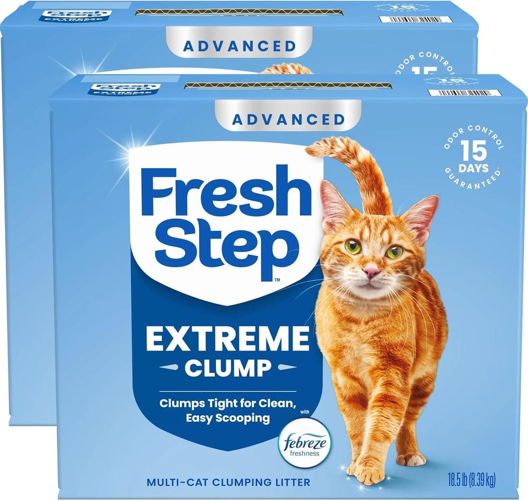 Fresh Step Advanced Extreme Multi Cat Clumping Litter with Febreze Freshness, Low Dust, Odor Control with Ammonia Block Tech, Compatible in Automatic Litter Boxes, 37 lbs. (2 x 18.5 lb)