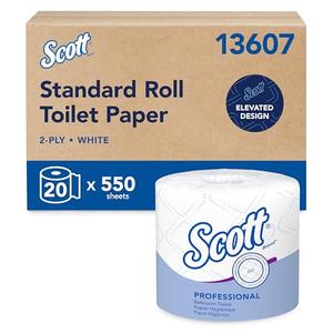 Scott Professional Standard Roll Bulk Toilet Paper (13607), 2-Ply, Elevated Design, White, Individually Wrapped, Compact for Easy Storage (20 Rolls of 550 Sheets, 11,000 Sheet Total)