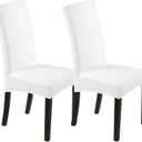 Waterproof Dining Chair Covers - Solid Oilproof PU Leather Chair Covers 2 Pack, Stretch Protector for Kitchen & Dining Room (White, 2PC)