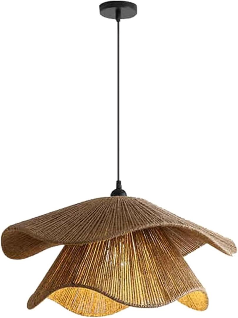 Handmade Rattan Farmhouse Chandelier Boho Pendant Light Fixture for Kitchen Dining and Living Room(Diameter 60cm/23.6 inches)(Diameter 50cm/19.7 inches) (One Color)