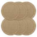 fanquare Boho Round Paper Placemats 15'' Set of 6, Rustic Woven Fade-Safe Tablemats,Braided Placemats for Home, Cafe or Events, Brown