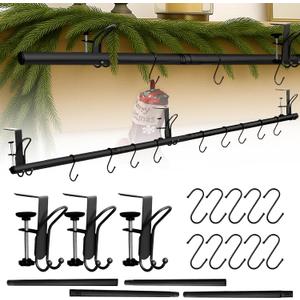 Hoolerry 17 Pcs 3 in 1 Christmas Stocking Garland Hanger for Mantle Fireplace Mantel Garland Hangers with Adjustable Tension Rods Hooks for Xmas Holiday Stocking Wreath Hanging Ornament (Large, Black)