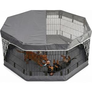 PJYuCien Dog Playpen with Top Cover and Bottom Pad - Metal Foldable Exercise Pen, 8 Panels 24" H x 24" W Indoor Outdoor Pet Fence Puppy Crate Kennel, Gray