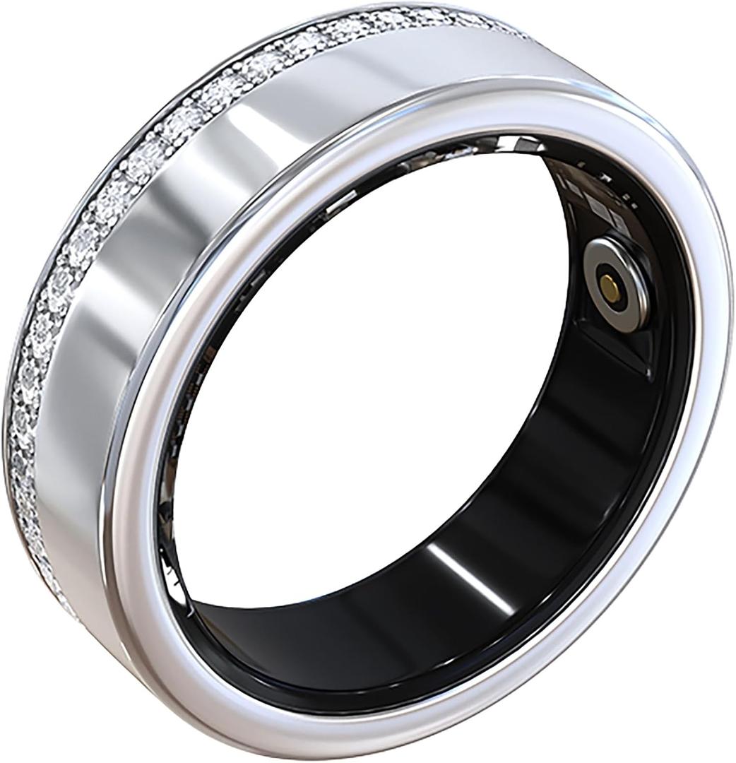 Smart Ring for Women Fitness Ring Diamond Activity Tracker Heart Rate Monitor Sleep Smart Rings Pedometer Calorie Step Counter Ladies Rings for Women Silver for iOS & Android