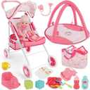 deAO Baby Doll Stroller Set with 12" Baby Dolls Nursery Playset 17 PCS Baby Doll Accessories with Play Mat,Storage Bag,Baby Stroller Toys for Girls Toddlers 3+ Pretend Play Gifts