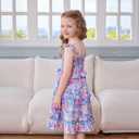 Little Bitty Toddler Girl Smocked Dress Floral Flutter Sleeve Ruffle Dresses Girls Summer Outfits Beach Sundress 2-7 Years (5T, Lilac)