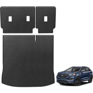 TTX LIGHTING Cargo Liner & Backrest Mat for Ford Edge 2015-2025 - Custom Fit PU Leather Rear Cargo Liner Protector All Weather Waterproof Car Accessories (Carbon Fiber)