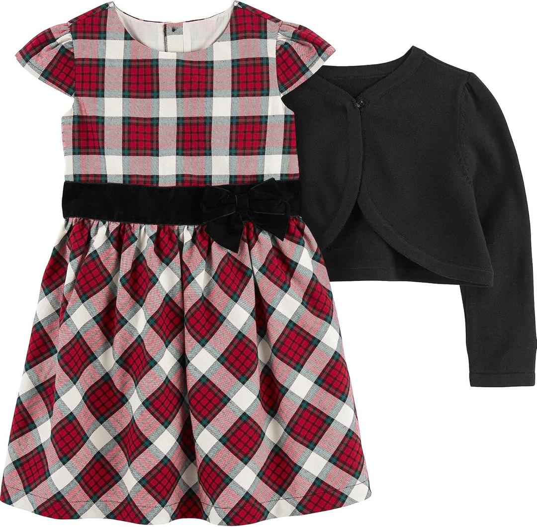 Simple Joys by Carter's baby-girls 2-piece Special Occasion Dress and Cardigan Set (Black/Red Plaid)