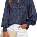 MASCOMODA Womens Boho Floral Long Sleeve Tops Fall Fashion 2025 V Neck Loose Chiffon Work Blouses Dressy Casual Ruffle Shirts (Large, Floral Grey Blue)