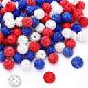 Crowye 270 Pcs 4th of July Rhinestones Clay Beads 10 mm Red White and Blue Patriotic Disco Ball Beads Polymer Round Crystal for Independence Day DIY Necklace Bracelet Jewelry Making(Red, White, Blue)