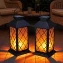 Solar Lanterns Outdoor Waterproof, 2 Pack 13" Metal & Glass Hanging Solar Lantern Lights, Cross Pattern IP46 Decorative Outdoor Solar Lanterns for Patio Table Yard Porch Garden Decor