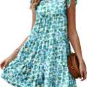 KIRUNDO Summer Dresses for Women Sundress Sleeveless Ruffle Sleeve Round Neck Loose Short Flowy Pleated Mini Babydoll Dress (Green)