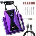 BETE Professional Nail Drill Machine, 0-40000RPM Brushless Durable Electric Nail File for Acrylic Gel Nails, Rechargeable Nail Drill with Charging Base with 6pcs Drill Bits for Salon Home, Purple