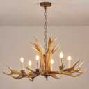 Antler Chandelier Lighting,Small Deer Rustic Farmhouse Chandelier Light Fixtures for Dining Room Living Room Kitchen Island Bedroom Entryway Foyer(6 Lights, Brown) (6 Lamp Arms + 3 Arms)