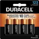 Duracell CR123A 3V Lithium Battery, 4 Count (Pack of 1), 3 Volt High Power for Home Safety, Security Devices, Flashlights, Smoke Alarms, Home Automation