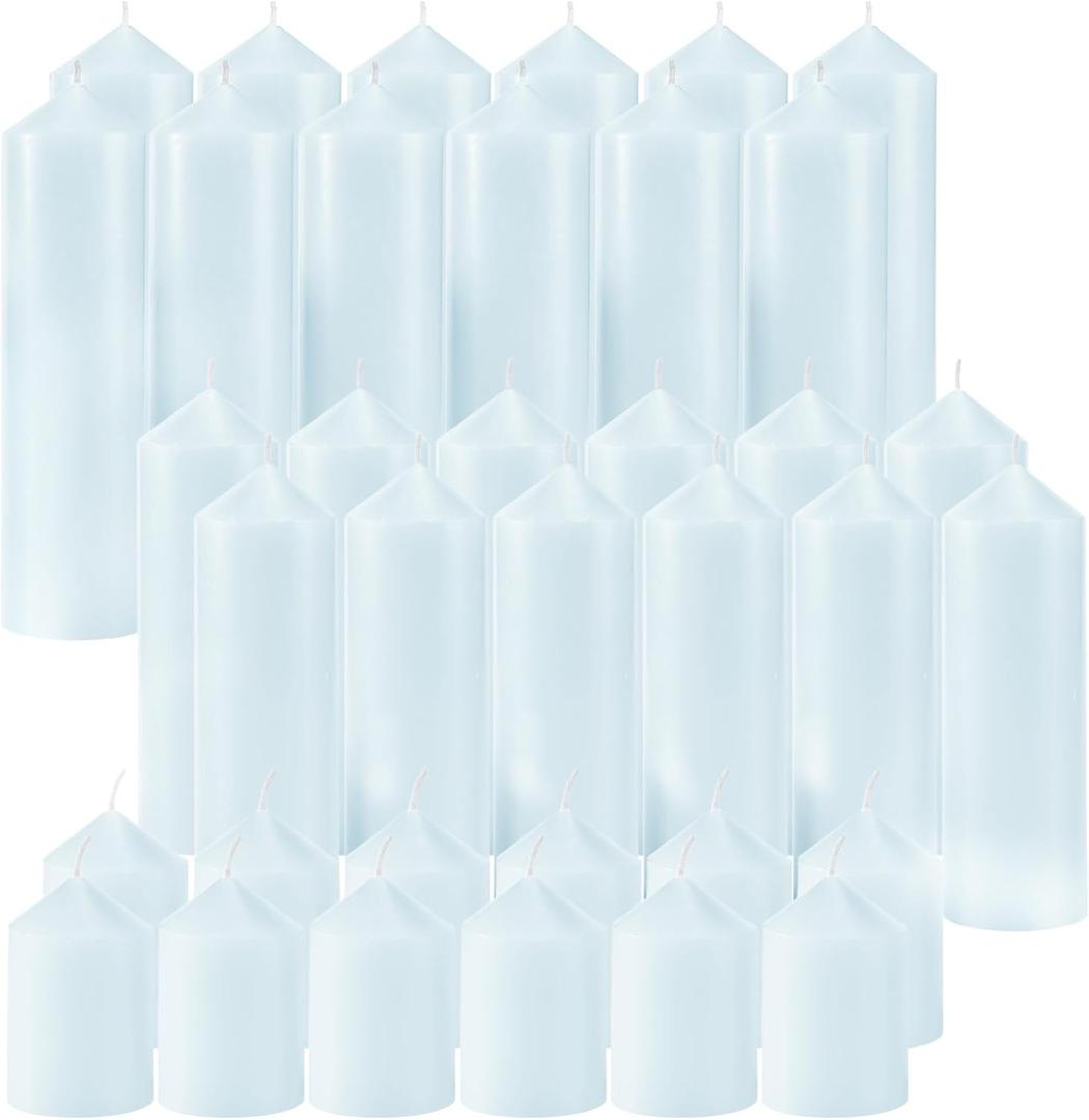 36 Pcs Blue Pillar Candles Bulk SetHurricane Candles3 Different Lengths (12 Each)Dripless Unscented SmokelessGives You a Better Atmosphere When Organizing Wedding or Event Party