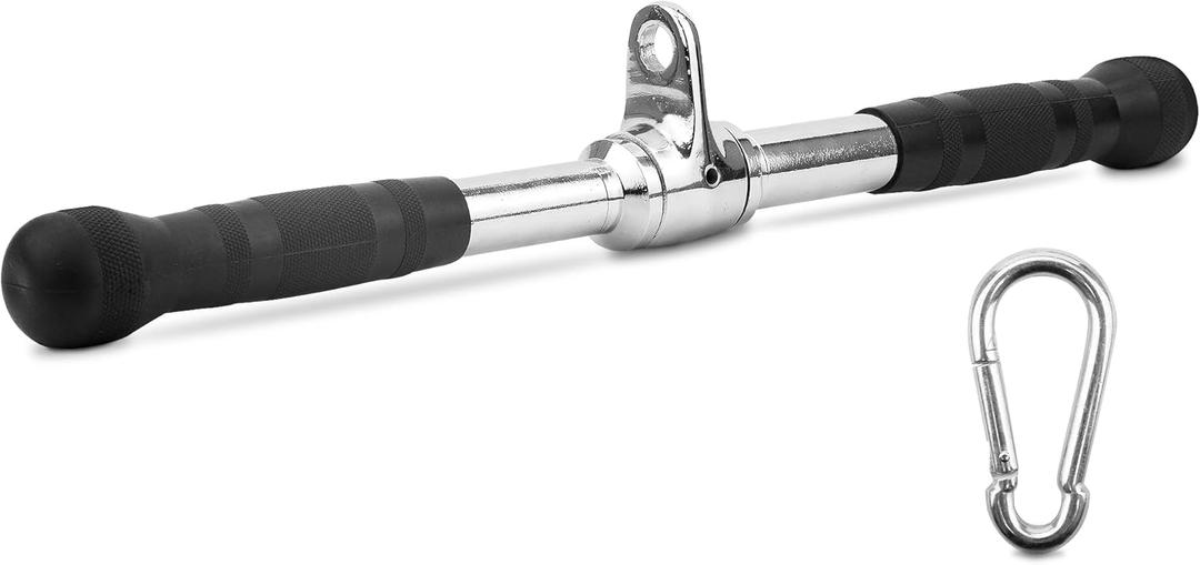 Yes4All Cable Machine Attachment, Double D Handle & Tricep Rope Cable Attachment, Weight Machine Accessories Load 880 LB for Home Gym (H. Metal Rotation Bar Rubber Chrome)